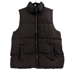 Abercrombie Kids Puffer Vest Size 17/18 Black Fleece Lined Zip Up